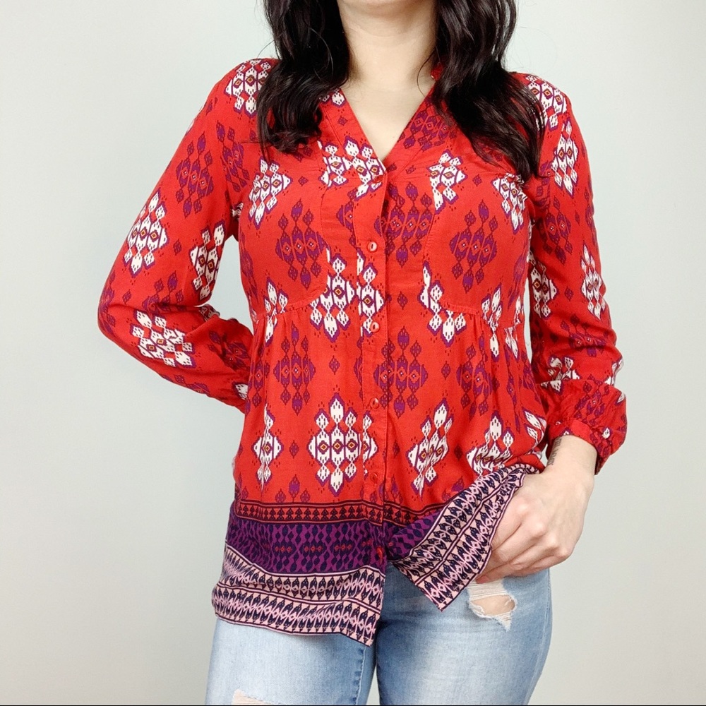 Anthropologie Maeve Ikat Printed Button Down Top 4